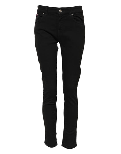 Dolce & Gabbana Schwarze Baumwolle Logo Skinny Mid Waist Denim Jeans