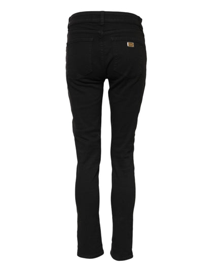 Dolce & Gabbana Schwarze Baumwolle Logo Skinny Mid Waist Denim Jeans