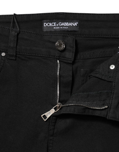 Dolce & Gabbana Schwarze Baumwolle Logo Skinny Mid Waist Denim Jeans