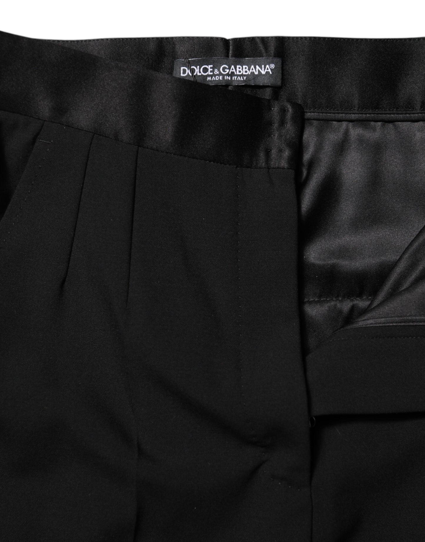 Dolce & Gabbana Schwarze konisch zulaufende Hose aus Wolle mit hoher Taille