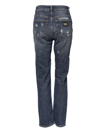 Dolce & Gabbana Blaue Boyfriend-Jeans aus zerfetztem Denim