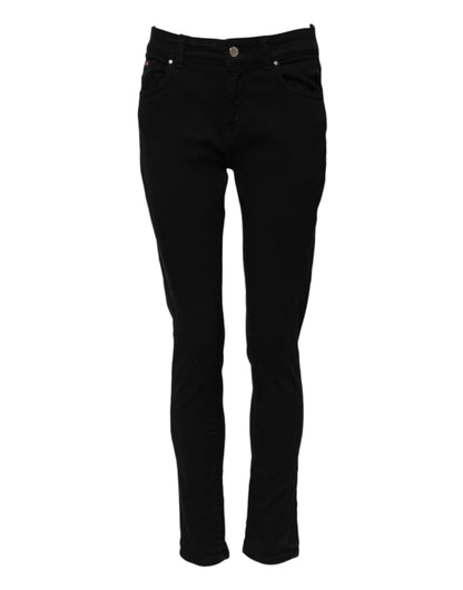 Dolce & Gabbana Schwarze Baumwolle Logo Skinny Mid Waist Denim Jeans