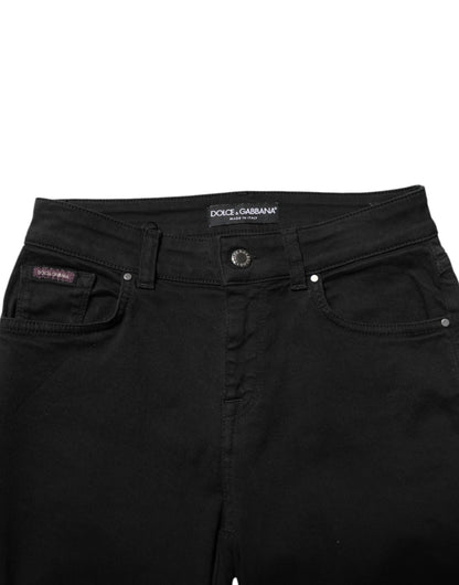 Dolce & Gabbana Schwarze Baumwolle Logo Skinny Mid Waist Denim Jeans