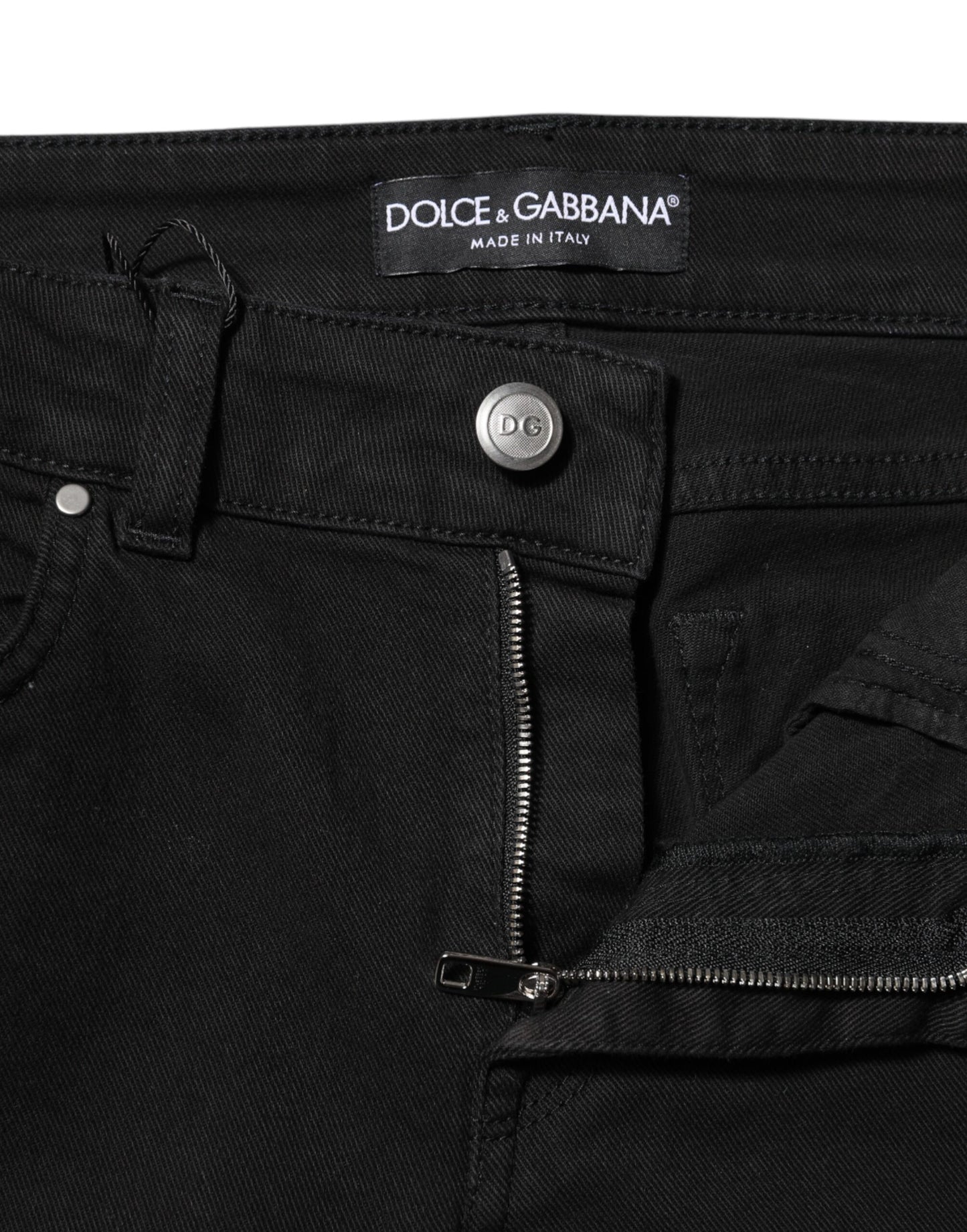 Dolce & Gabbana Schwarze Skinny Denim-Jeans aus Baumwolle mit mittlerer Taille