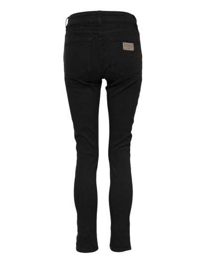 Dolce & Gabbana Schwarze Baumwolle Logo Skinny Mid Waist Denim Jeans
