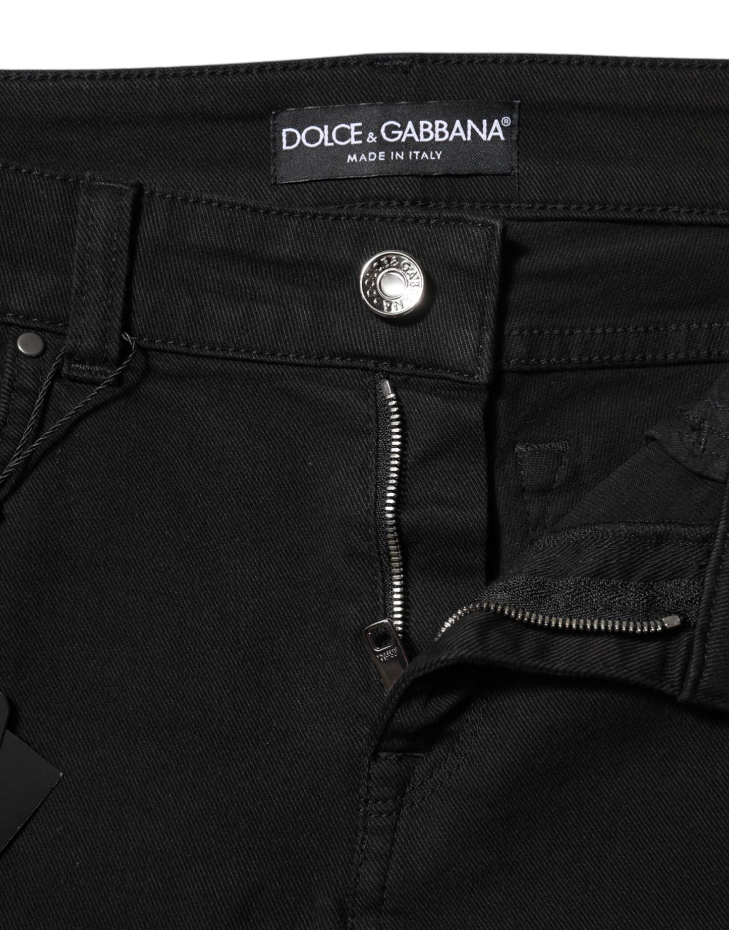 Dolce & Gabbana Schwarze Baumwolle Logo Skinny Mid Waist Denim Jeans