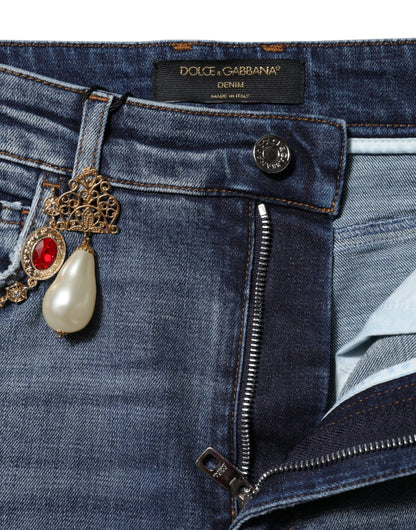 Dolce & Gabbana Blaue Denim-Jeans mit Strasssteinverzierung