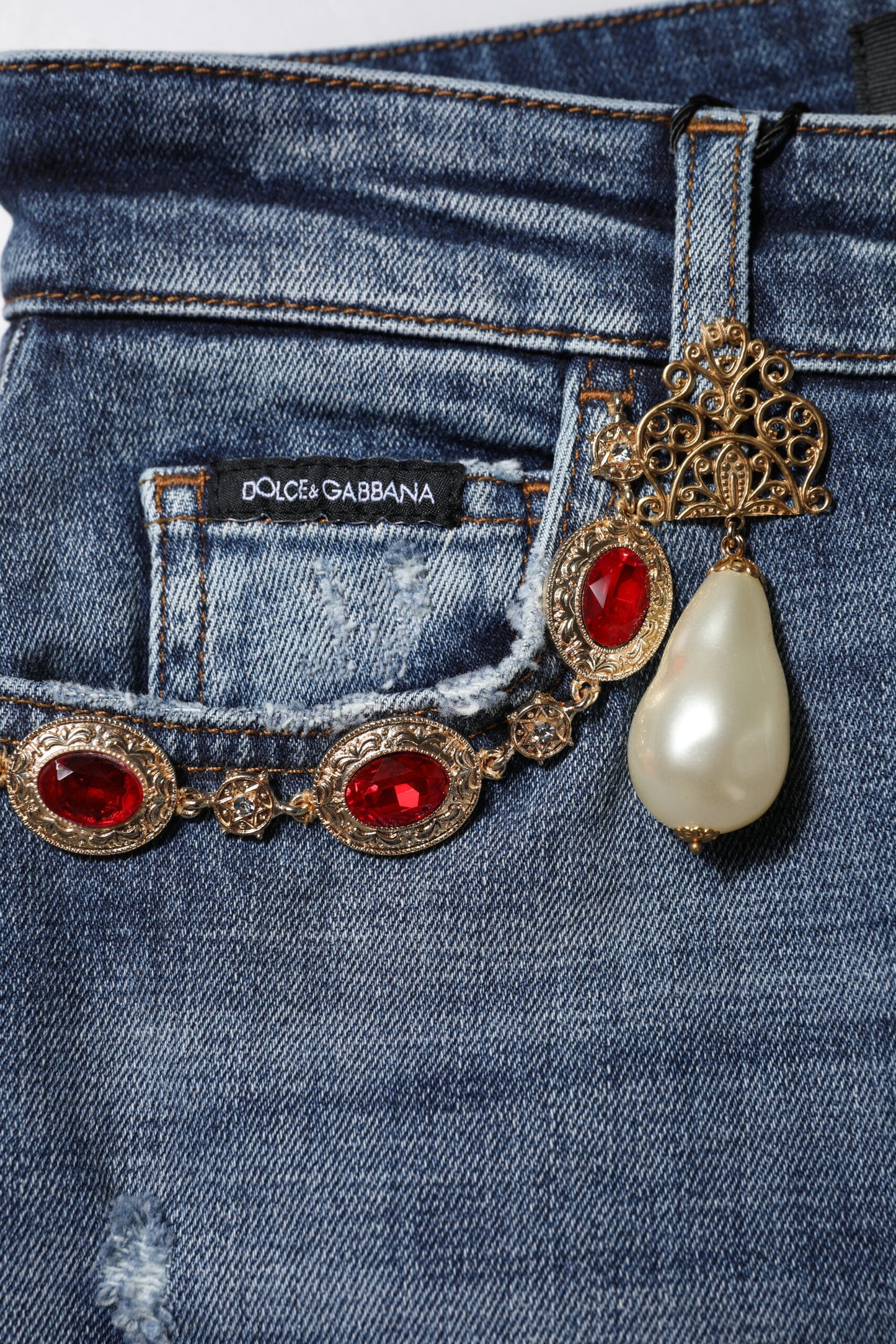 Dolce & Gabbana Blaue Denim-Jeans mit Strasssteinverzierung