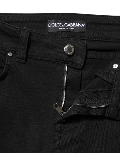 Dolce & Gabbana Schwarze Baumwolle Logo Skinny Mid Waist Denim Jeans