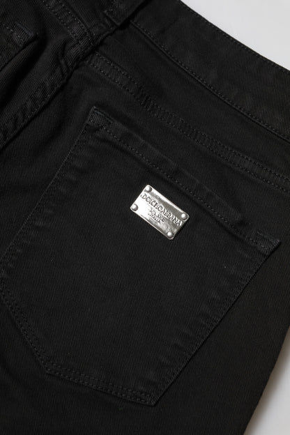 Dolce & Gabbana Schwarze Baumwolle Logo Skinny Mid Waist Denim Jeans