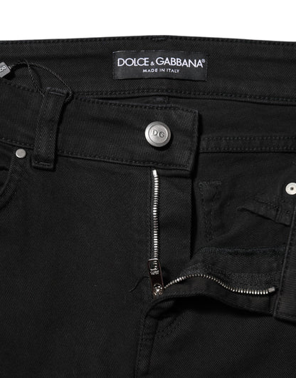 Dolce & Gabbana Schwarze Baumwolle Logo Skinny Mid Waist Denim Jeans