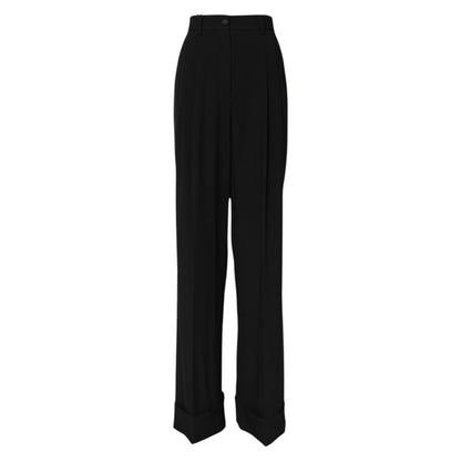 Dolce & Gabbana Schwarze formelle Hose mit hoher Taille aus Wolle