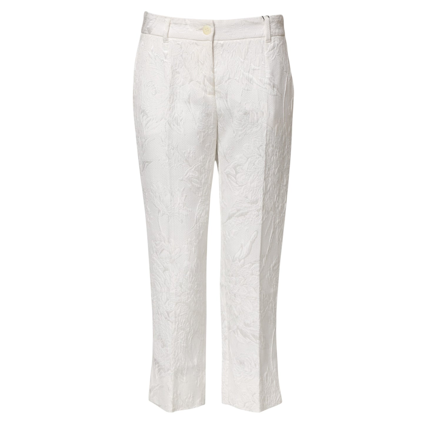 Dolce & Gabbana Weiße Jacquard-Hose aus Baumwolle mit Blumenmuster