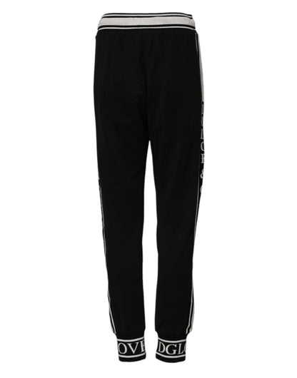 Dolce & Gabbana Schwarze Baumwoll-Jogger-Hose mit Logo-Taille