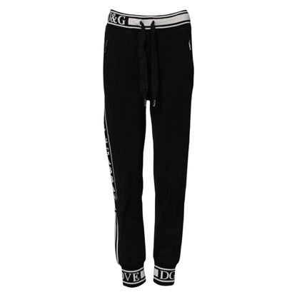 Dolce & Gabbana Schwarze Baumwoll-Jogger-Hose mit Logo-Taille