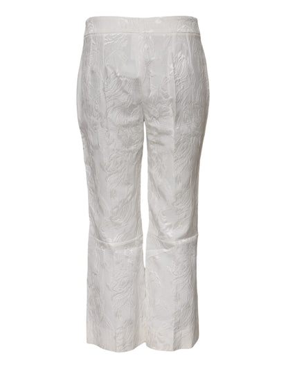Dolce & Gabbana Weiße Jacquard-Hose aus Baumwolle mit Blumenmuster