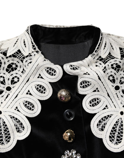 Dolce & Gabbana Schwarzes Kleid mit Spitzenkragen und Verzierungen aus Samt