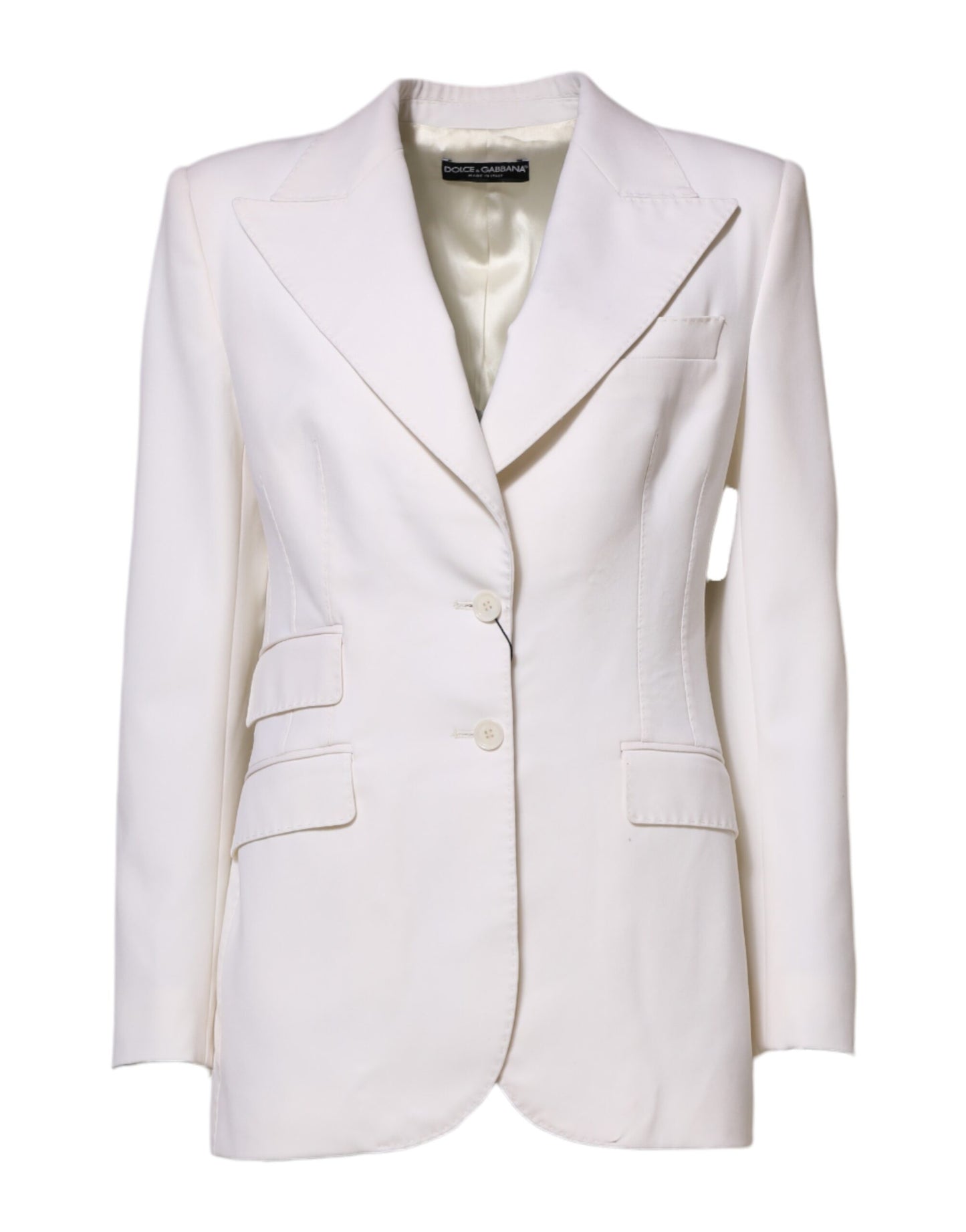 Dolce & Gabbana Weißer Wollmantel einreihig Frauen Mantel Jacke
