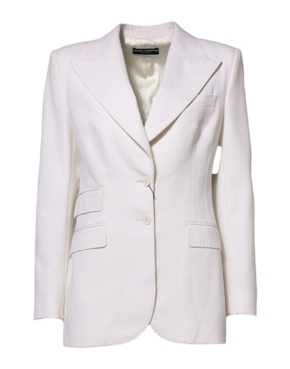 Dolce & Gabbana Weißer Wollmantel einreihig Frauen Mantel Jacke