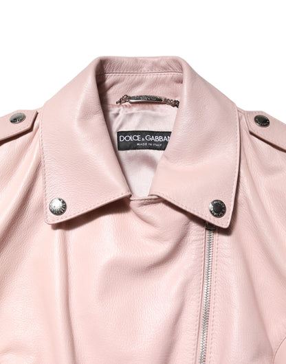 Dolce & Gabbana Hellrosa Kragen Leder Frauen Biker Jacke