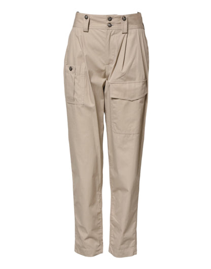 Dolce & Gabbana Beigefarbene Hose mit hoher Taille aus Baumwolle