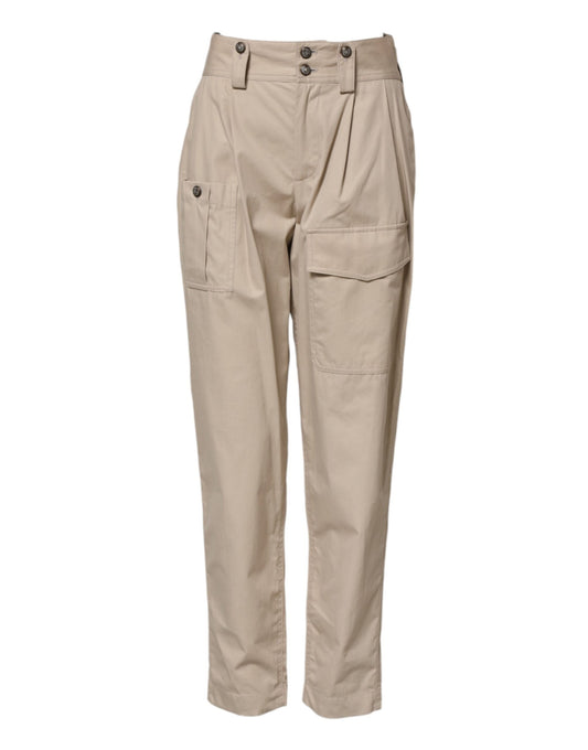 Dolce & Gabbana Beigefarbene Hose mit hoher Taille aus Baumwolle
