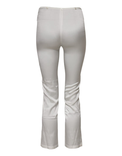 Dolce & Gabbana Elfenbeinfarbene konisch zulaufende Seidenhose mit hoher Taille