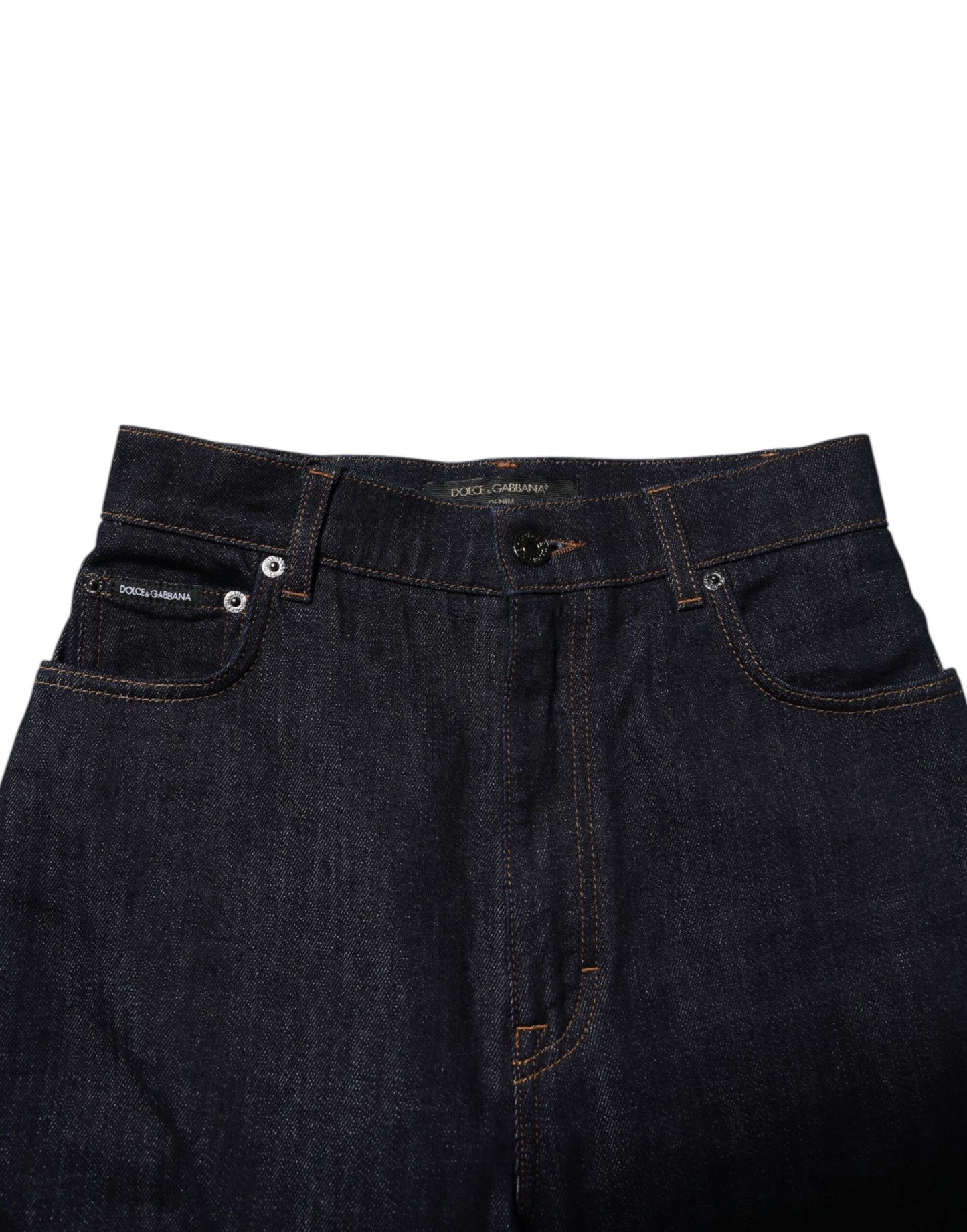 Dolce & Gabbana Blaue Baumwolljeans mit ausgestelltem Bund