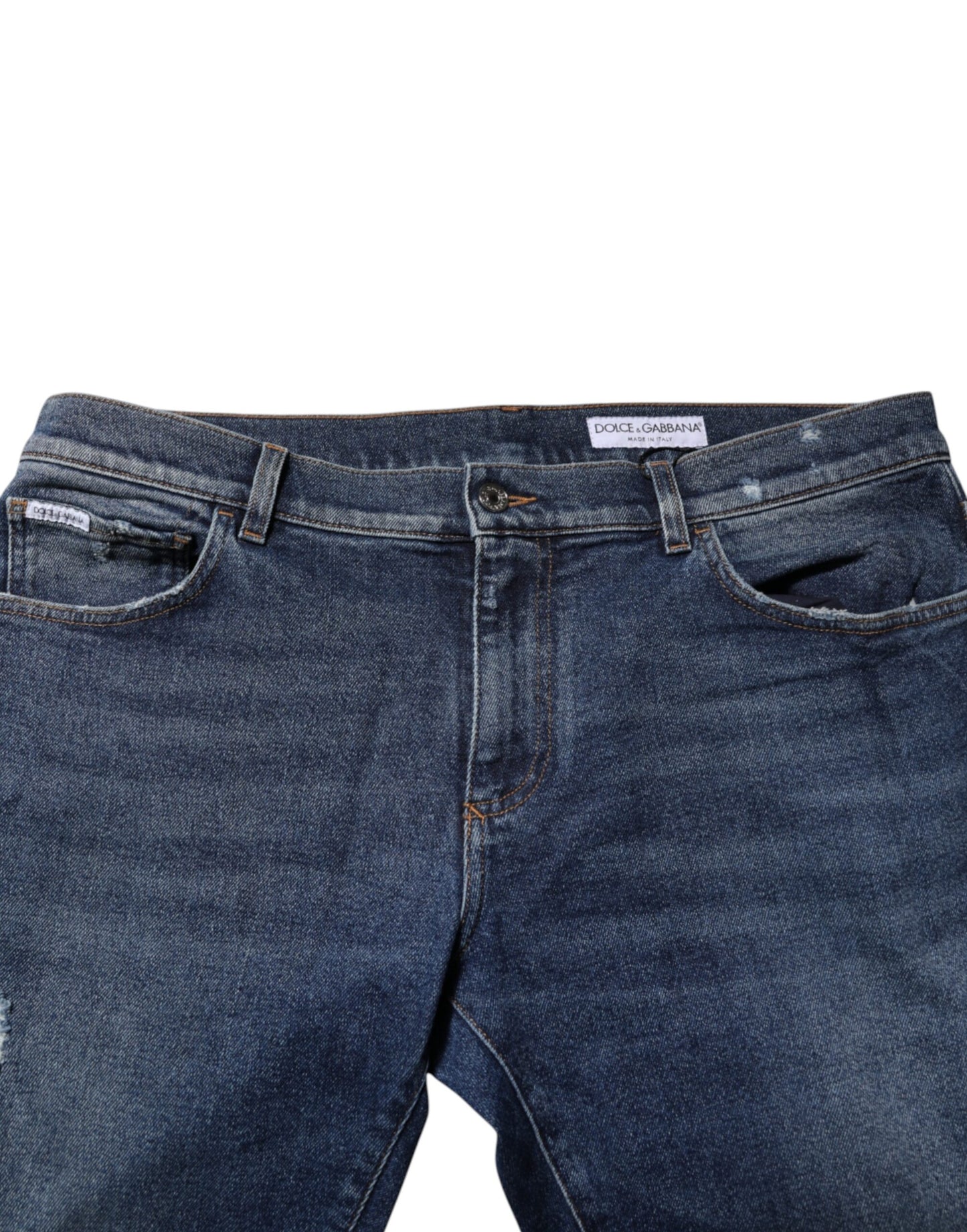 Dolce & Gabbana Blaue Straight Denim Jeans mit mittlerer Taille aus Baumwolle