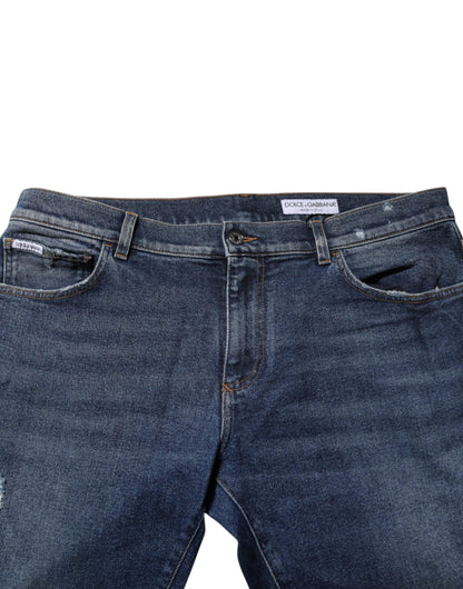Dolce & Gabbana Blaue Straight Denim Jeans mit mittlerer Taille aus Baumwolle