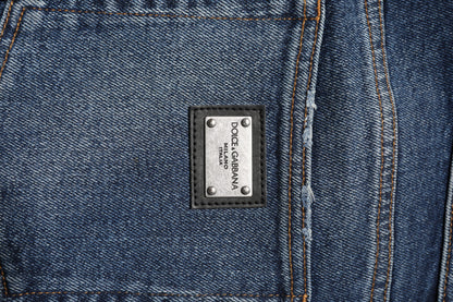 Dolce & Gabbana Blaue Straight Denim Jeans mit mittlerer Taille aus Baumwolle