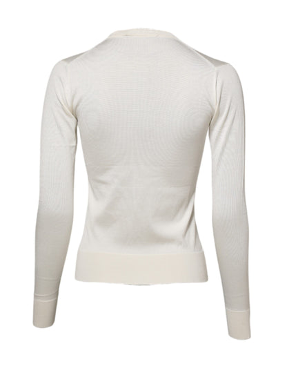 Dolce & Gabbana Weiße Seidenlilie Strickjacke mit Knöpfen