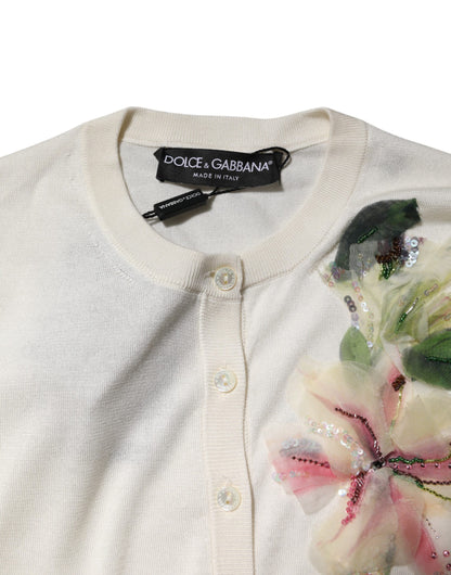 Dolce & Gabbana Weiße Seidenlilie Strickjacke mit Knöpfen