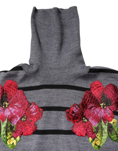 Dolce & Gabbana Grauer Pullover mit Blumenstickerei