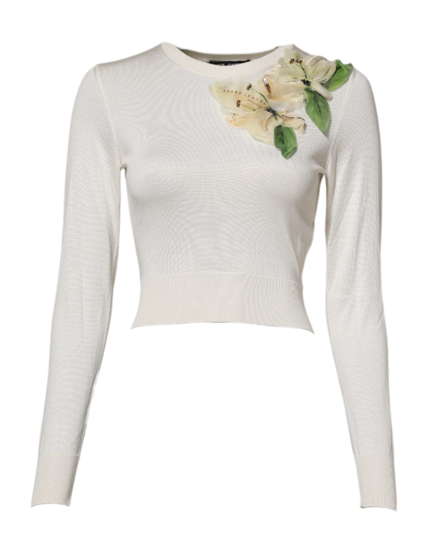 Dolce & Gabbana Weißer Seidenlilien-Pullover mit Verzierungen