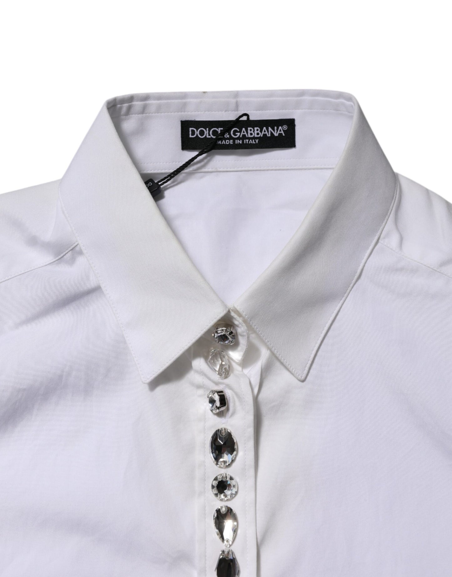 Dolce & Gabbana Weißes kristallverziertes Hemd mit Kragen