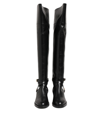 Elisabetta Franchi Schwarze Lederschnallenstiefel Schuhe