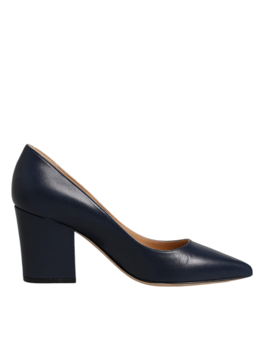Sergio Rossi Blaue Leder spitze Zehe Block Absätze Schuhe