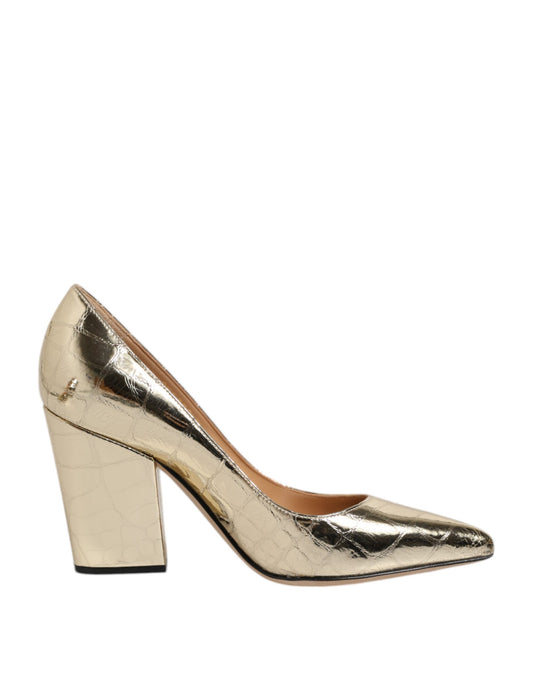 Sergio Rossi Gold Leder spitze Zehe Block Absätze Schuhe
