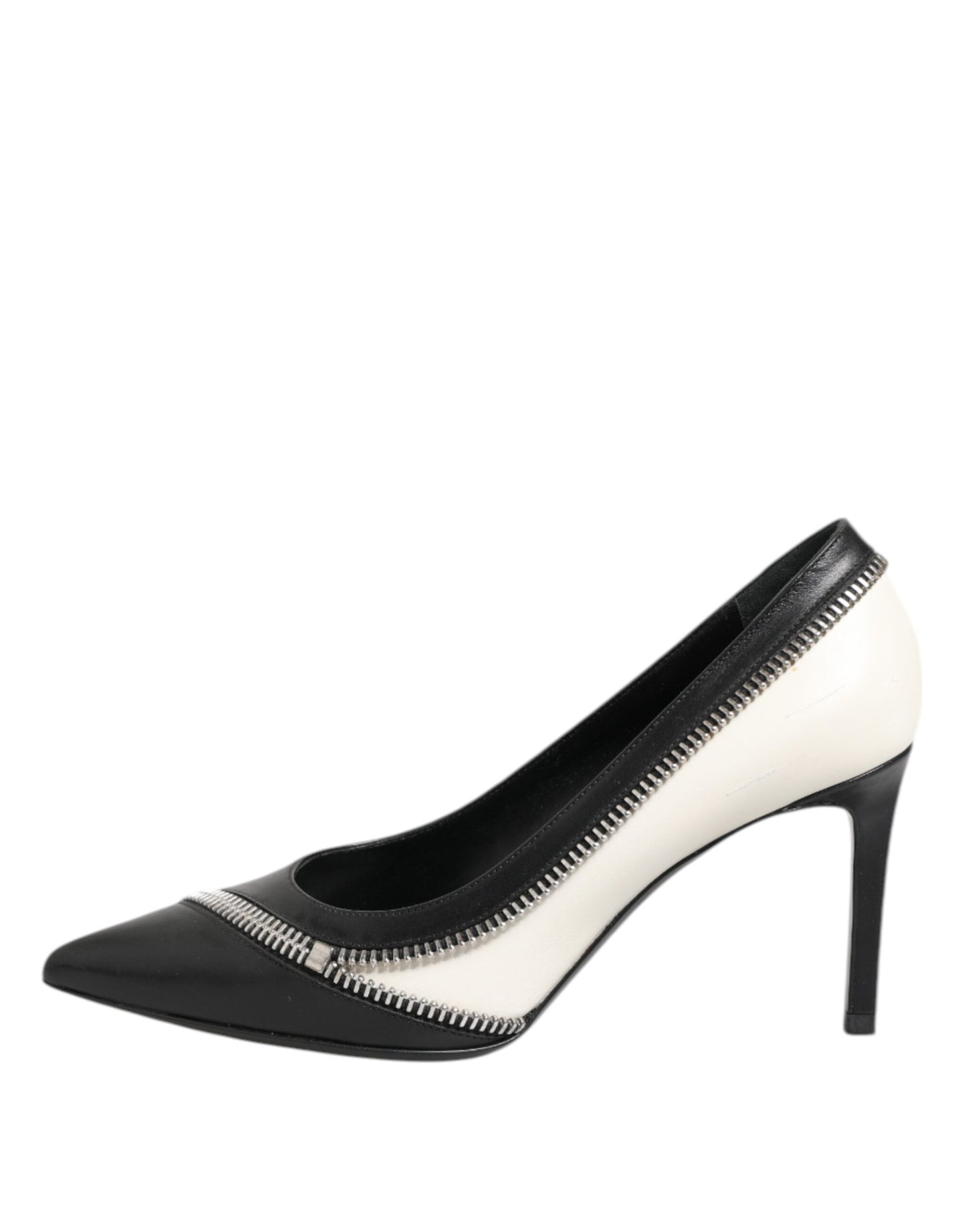 Saint Laurent Weißes Schwarzes Leder Spitz zulaufende Absätze Schuhe