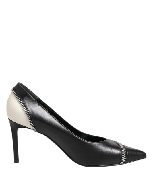 Saint Laurent Weißes Schwarzes Leder Spitz zulaufende Absätze Schuhe