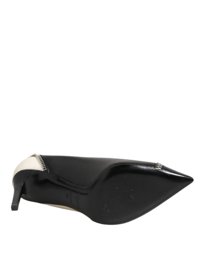 Saint Laurent Weißes Schwarzes Leder Spitz zulaufende Absätze Schuhe