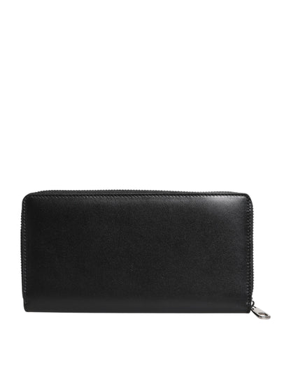 Dolce & Gabbana Schwarzes Leder Logo-Plakette Zip Around Continental Brieftasche