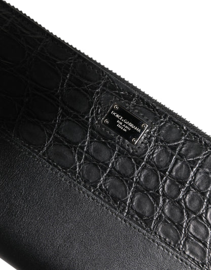 Dolce & Gabbana Schwarzes Leder Logo-Plakette Zip Around Continental Brieftasche