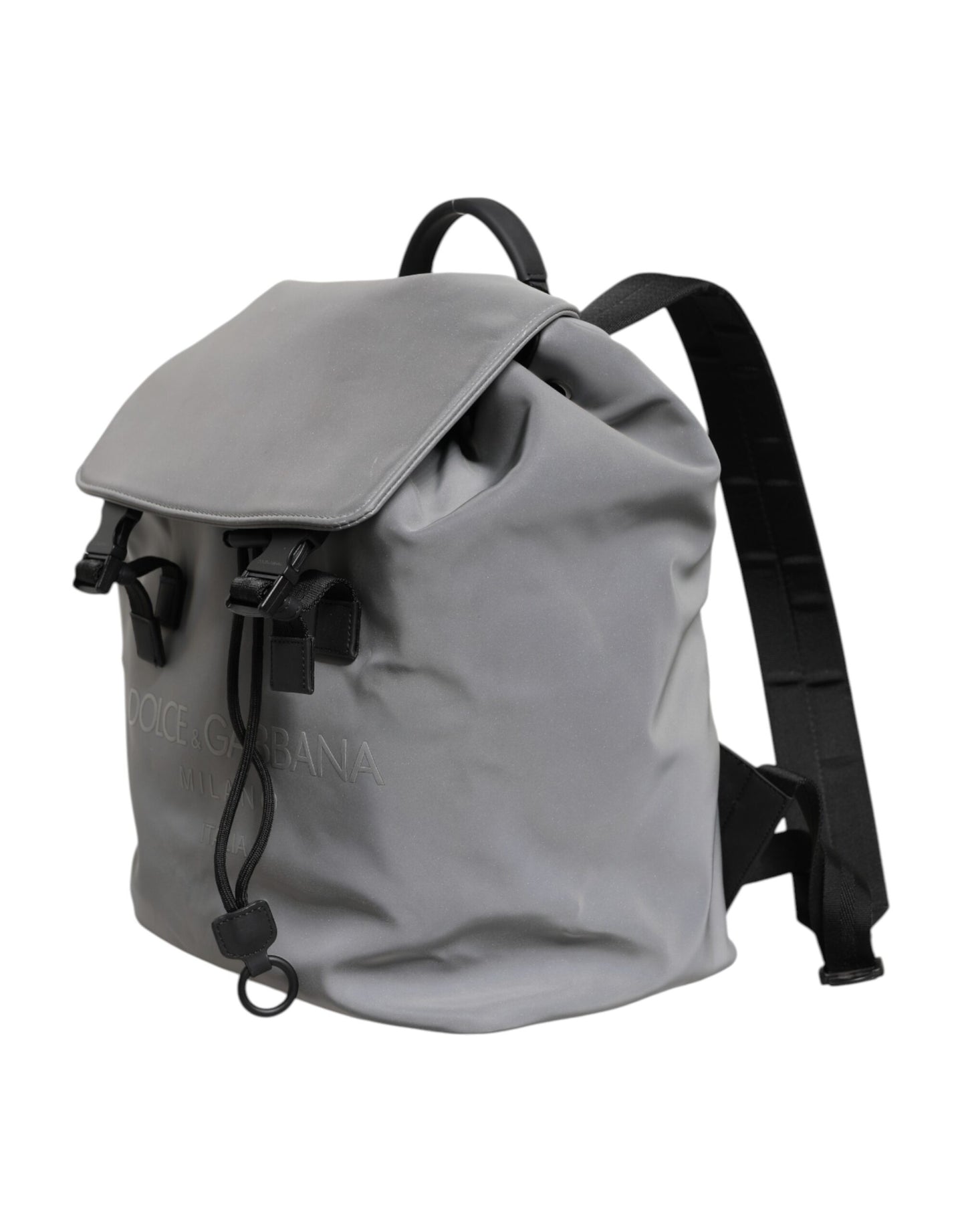 Dolce & Gabbana Grauer Palermo Reflektor Schnallen Kordelzug Rucksack Tasche