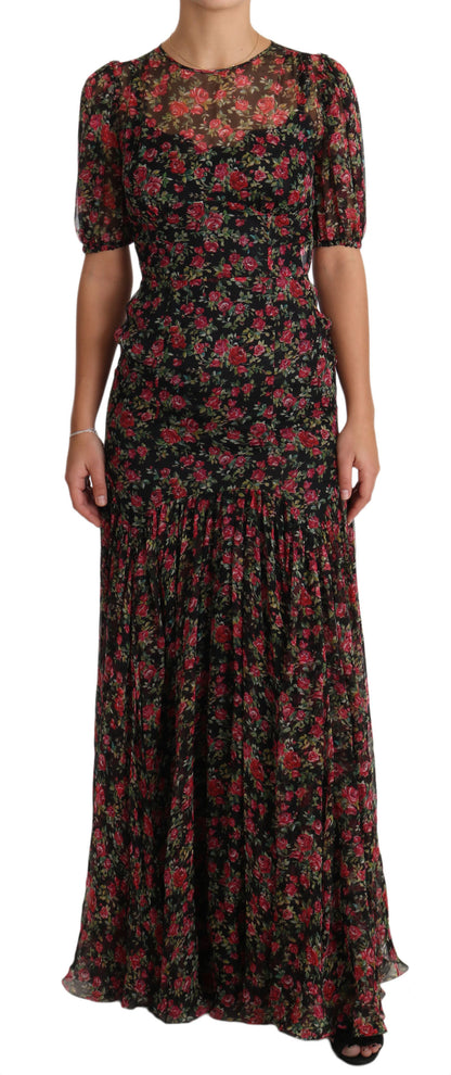 Dolce & Gabbana Schwarzes geblümtes Rosen A-Linien Shift-Kleid