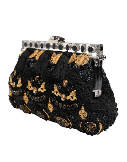 Dolce & Gabbana Schwarze Quaste Gold Barock Kristall Abendtasche