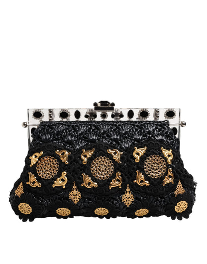 Dolce & Gabbana Schwarze Quaste Gold Barock Kristall Abendtasche
