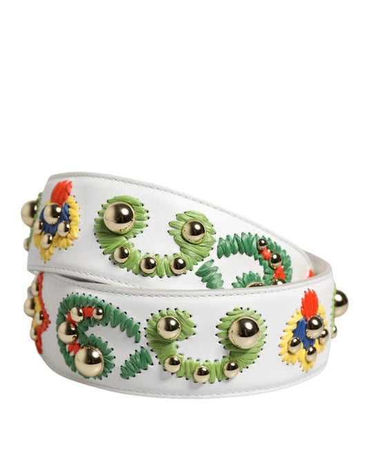 Dolce & Gabbana Weißes Kalbsleder Raffia besticktes Patchwork Schulterriemen