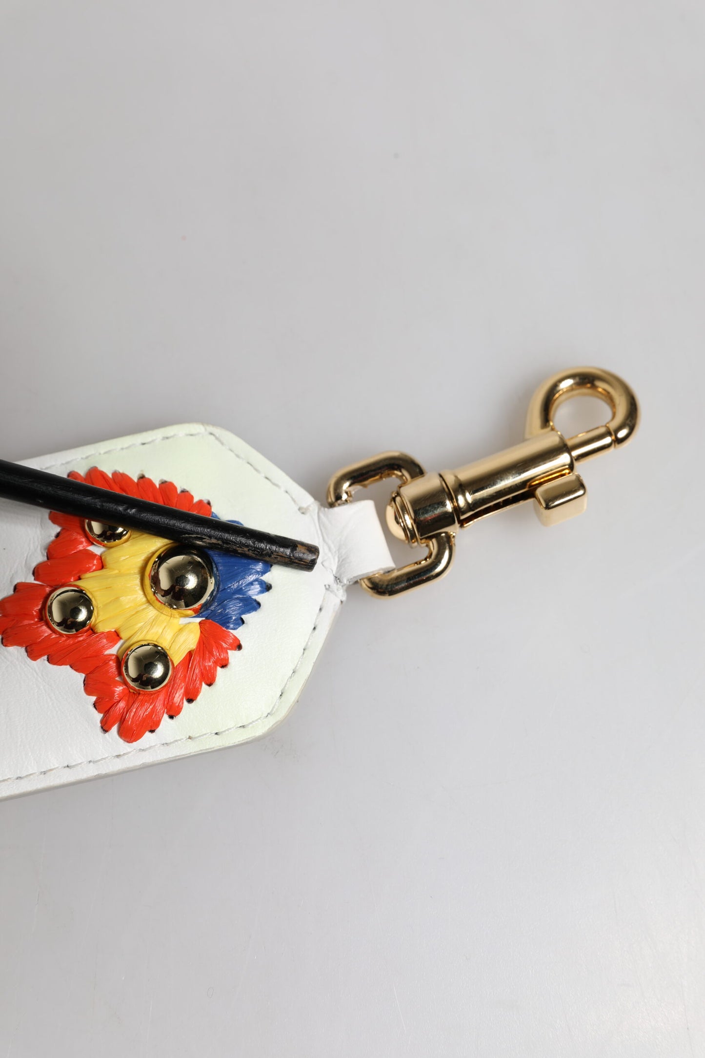 Dolce & Gabbana Weißes Kalbsleder Raffia besticktes Patchwork Schulterriemen